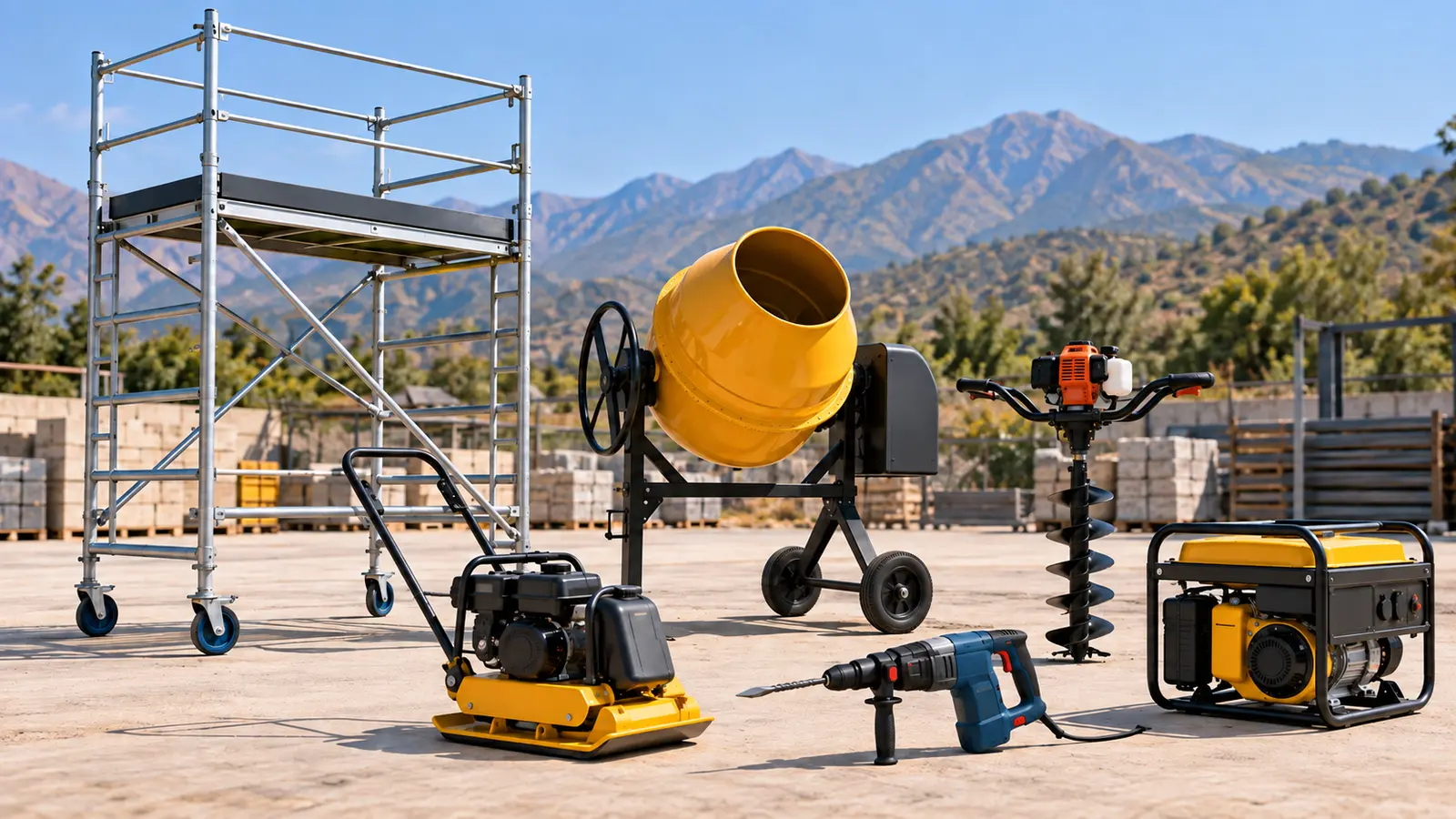 Imagen referencial de varios equipos de construcción para consulta de arriendo en Olmué