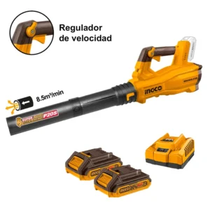 Soplador Bl Ingco Industrial +2 Bat 2.0ah Y Carg Vel/reg 20v 8,5m³/min