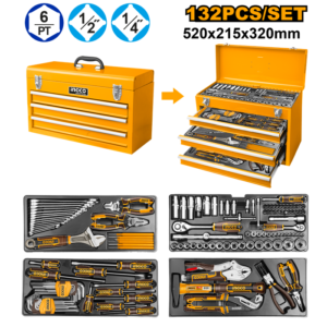 Set De Herramientas Ingco Industrial Con Caja Metalica 132 Piezas