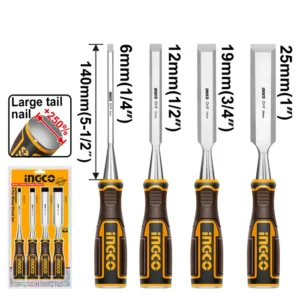 Set Formones Ingco Para Madera Industrial 4 Piezas